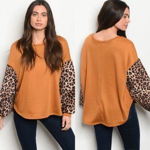 SMALL CAMEL ANIMAL LEOPARD CHEETAH PRINT TOP SHIRT